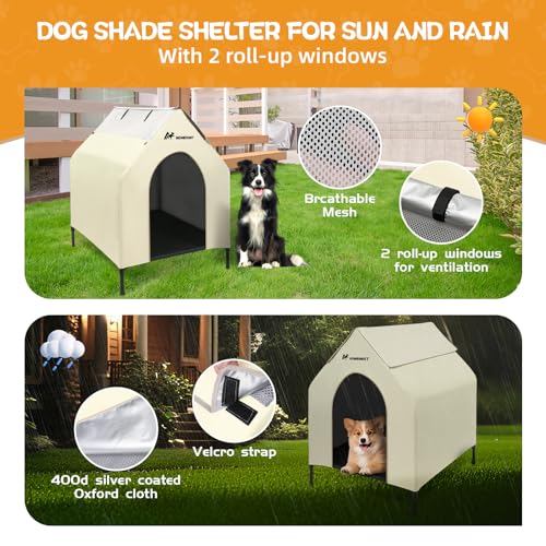 Outdoor Dog House, 2-in-1 Dog House for Small/Medium Dogs, Thicken Weatherproof Canopy Puppy Shelter Elevated Dog Bed with Windows (White, 36 Inch)
