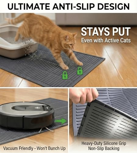 PetNova Durable Cat Litter Mat: Fewer Holes Edge Tears & Replacements | Large Thickened Silicone Mat Tested with 1,000+ Scratch Motions