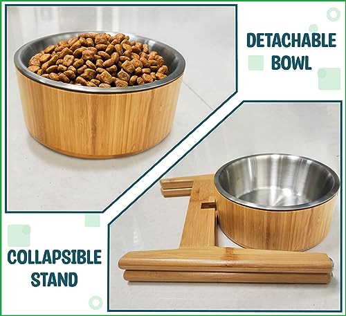 Elevated Dog Bowls for Large Breed - (15-Inch High) Raised Food/Water Bowl with Stand - Bamboo-Steel, Dry/Wet Food Suitable