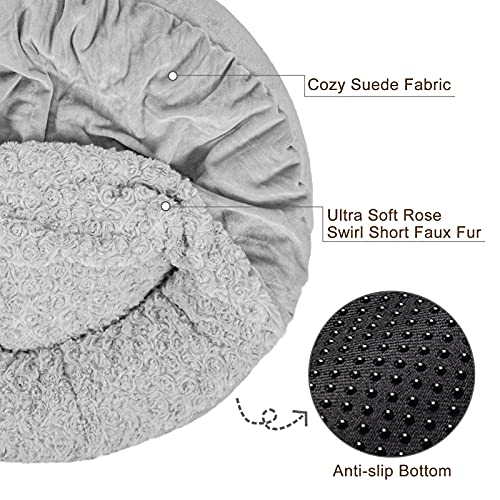 JOEJOY Small Dog Bed Cat Bed with Hooded Blanket, Cozy Cuddler Luxury Puppy Pet Bed, Donut Round Calming Anti-Anxiety Dog Burrow Cave Bed - Anti-Slip Bottom and Machine Washable 23 inch