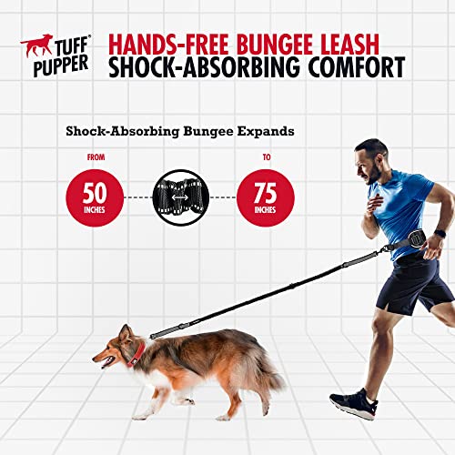 Tuff Pupper Heavy Duty Hands Free Dog Leash | One Large Dog Up to 125 lbs | Comfortable Shock Absorbing Bungee | Reflective Padded Handles | Lumbar Waist Belt 28-50" | Walking Jogging Running Leash
