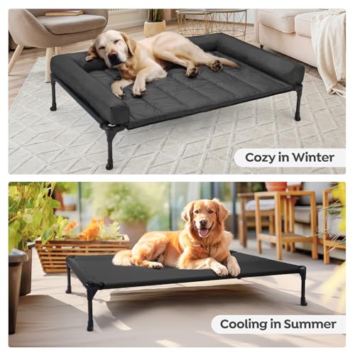 Veehoo Cooling Elevated Dog Bed Add Removable Waterproof Bolster Cushion Mat, Raised Pet Cot with Breathable Teslin Mesh, No-Slip Feet, Dog Couch Bed for Indoor Outdoor, 42x30inches, Black, CWC2331B