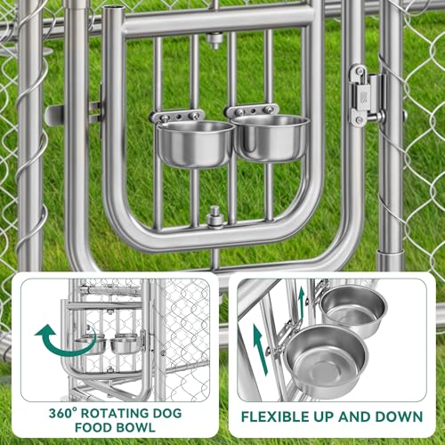 DWVO 10'x10' Dog Kennel Outdoor with Rotating Feeder Bowls, Outdoor Dog Pens with Roof, Heavy Duty Dog House for Medium Large Dogs