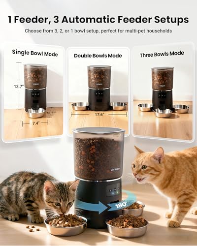 Automatic Cat Feeder for 3 Cats, 6L/25 Cup Cat Food Dispenser with Strong Anti-Jam System, Dual-Effect Desiccant, Smart WiFi App Control Pet Feeder, Automatic Dog Feeder with 10S Recorder