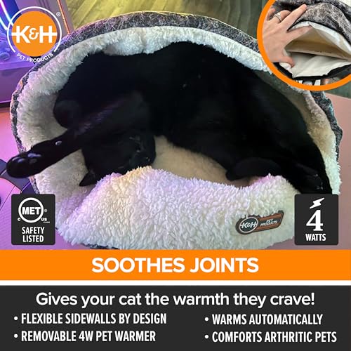 K&H Pet Products Heated Cat Bed Indoor, Thermo-Snuggle Cup Bomber Soft Heated Pet Bed for Large Indoor Cats and Small Dogs, Machine Washable, Waterproof Heated Pad, Safety Listed - 18 X 14in Gray