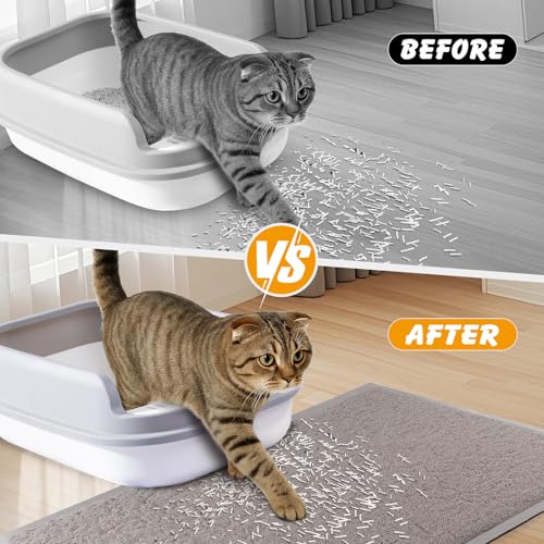 ondware Cat Litter Mat, 20x15 in Litters Box Mat Waterproof Non-Slip Easy to Clean Washable Trapping Mat for Kitty(Gray)