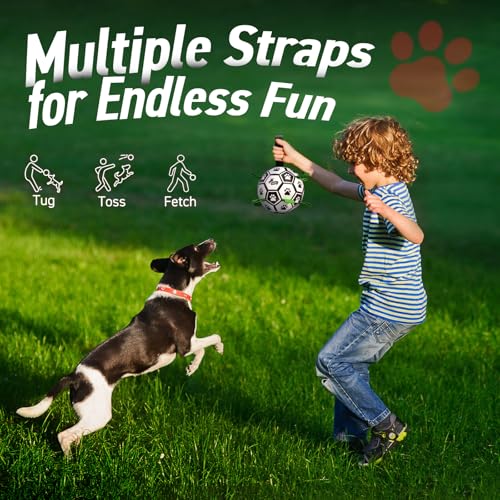 QDAN 6 Inch Dog Toys, Durable Floatable Dog Balls for Tug, Fetch, Herding and Water Play, Soft PU, World Cup Dog Soccer Ball with Straps for Small to Medium Dogs, Ideal Outdoor Play & Birthday Gift