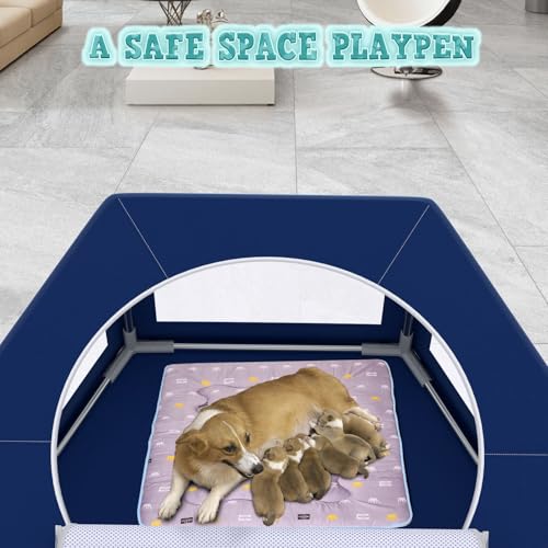 XVISHX 45x45 Inches Hexagonal Type Puppy Playpen, Dog Playpen for Puppies or Small Dogs, DogFence Pet Playpen for Indoor & Outdoor, Sturdy Safety Dog Pen with Thickened Fabric, Breathable Mesh