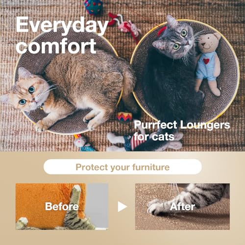 Necoichi Cat Scratcher Bowl for Indoor Cats - Cat Scratching Lounger with Reversible Usability and Extra Comfort for Lounge, Cardboard Bed Couch / (Regular, Oak)