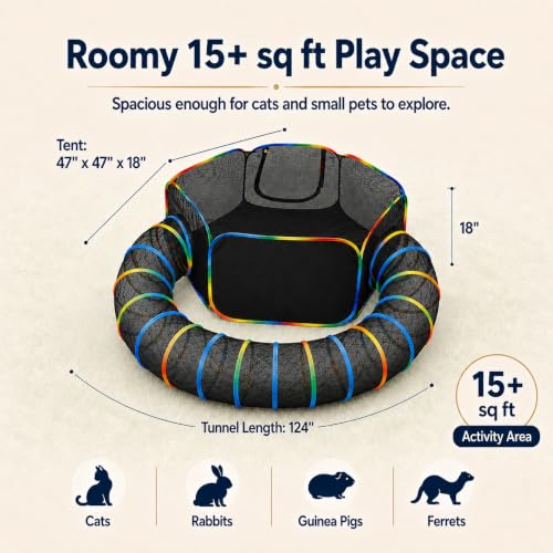 LUCKITTY Portable Cat Enclosure - 2-in-1 Outdoor Catio with Tent & Tunnel, Foldable Playpen for Indoor Cats, Includes Storage Bag for Cats & Small Animals Rainbow Color