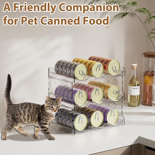 Flenpptly Cat Food Can Organizer, 2-Tier Cat Food Organizer, Transparent Can Organizer for Pantry, Canned Food Organizer Holds 30 (3oz) Cans, Pantry Can Organizer (2-Tier)
