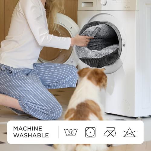 Bedsure Washable Dog Bed Small Dog＆Cat- Rectangle Fluffy Plush Kitten Puppy Bed, Comfy Corduroy Fleece and Nonskid Bottom,20x19x6inches,Suitable for Pet Up to 15lbs,Grey
