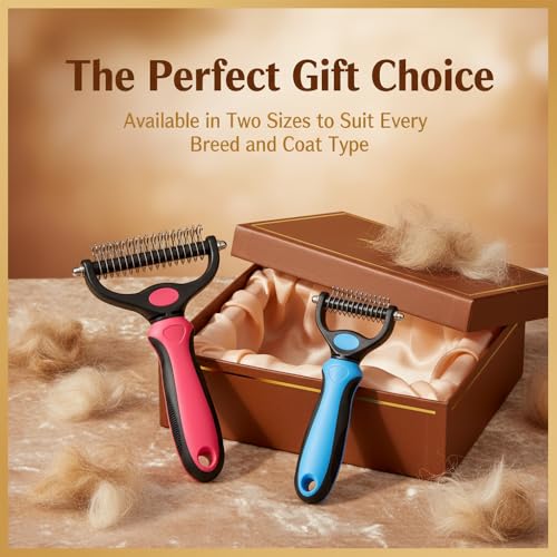 Dematting Comb for Dogs and Cats, Undercoat Rake Pet Brush for Long Hair, Deshedding Dog Brush Removes Tangles Knots and Loose Fur, Grooming Tool for Thick Coats (Blue L)