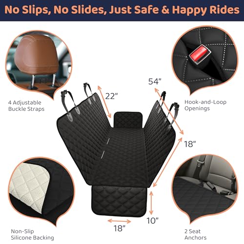 Petloox Dog Car Seat Cover for Back Seat, Waterproof Hammock for Car, SUV & Truck, Non-Slip Backseat Cover for Dogs, Heavy-Duty Dog Hammock Style Seat Protector Pets, Easy to Install & Clean