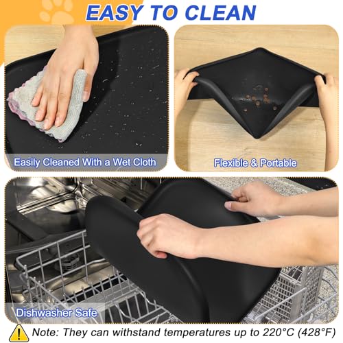 SMILOOL Silicone Pet Food Mat with Raised Edge for Food and Water Bowl, Dog Feeding Mats, Cat Food Trays for Floor Waterproof, Rubber Tray for Dogs and Cats, 19 x 12 x 0.7 Black