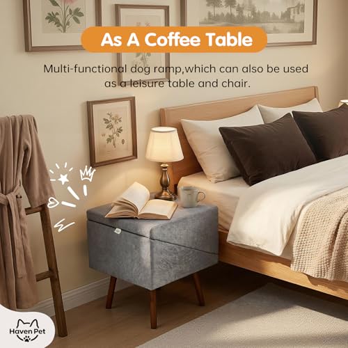 Haven Pet Dog Stairs for High Bed, 2-in-1 Ottoman Dog Stairs, 21 Inch Working Height, 6 Steps and Non-Slip Design for Large Dogs, Wooden Pet Furniture