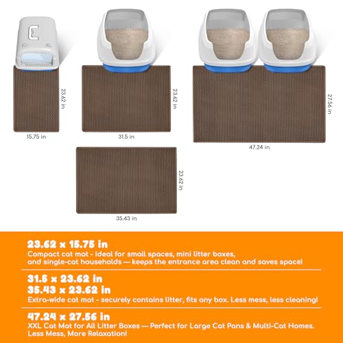 blissstorm Extra Large Waterproof Cat Litter Mat - 31x24 Inch Honeycomb Double Layer Traps Litter, Waterproof & Non-Slip Floor Protector, Easy Clean, Odor-Free, Brown