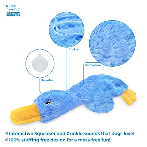 Best Pet Supplies Interactive Squeaky Dog Chew Toy, Ideal Dog Toys for Chewers, Small, Medium & Large Dogs, and Fetch Lovers - Crinkle Duck (Blue), Large