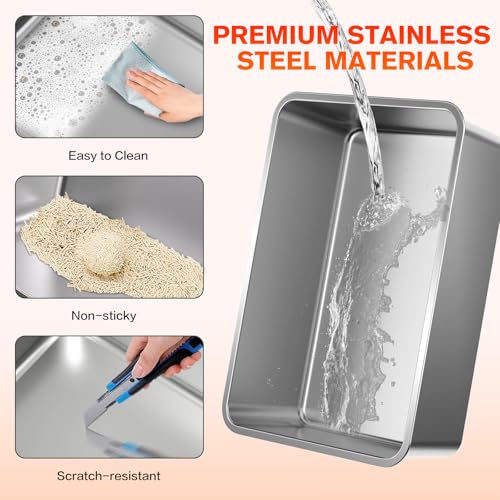 XXXL Stainless Steel Litter Box with Lid,28" L*20" W*18" H Extra Large Metal Cat Litter Boxs, Jumbo Enclosed Litter Box for Big Cats and Multi-Cat Households,Non-Sticky, Anti-Leakage, Easy to Clean
