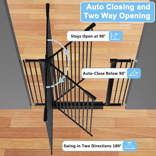 51.18" Extra Tall Cat Gate for Doorway 48.5"-56.2" Wide Auto Close Tall Pet Gate No Drilling Pressure Mounted for Hallway Kitchen,Black