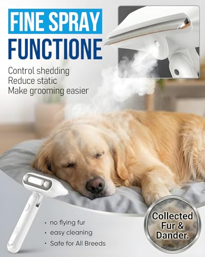 Dog Brush for Shedding & Cat Brush for Shedding, Deshedding Tool with Anti-Static Mist, Gentle Undercoat Remover, Pet Hair Remover, Self Cleaning, No Flying Fur