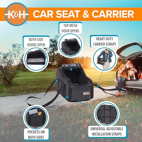 K&H Pet Products Center Console Dog Car Seat for Small Dogs & Cats, Secure Armrest Booster Pet Carrier with Safety Tether, Zippered Enclosure, 2 Pockets, Washable Plush Pad, for Pets Under 8 lbs.