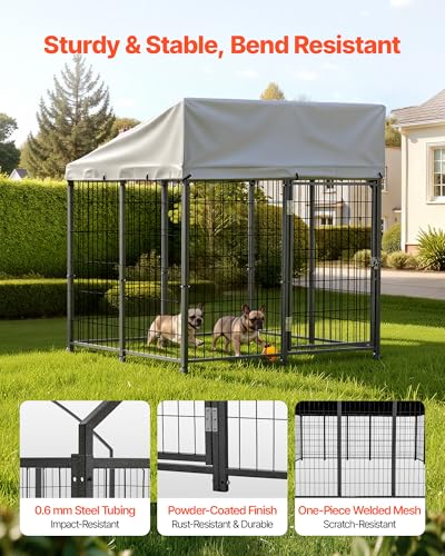 VEVOR Outdoor Dog Kennel, 3.67 x 3.78 x 4.1 ft Large Dog Kennel with Secure Lock, Outside Dogs Enclosures with UV-Resistant & Waterproof Roof Cover, Heavy Duty Pet Crate Cage Run for Large Dogs
