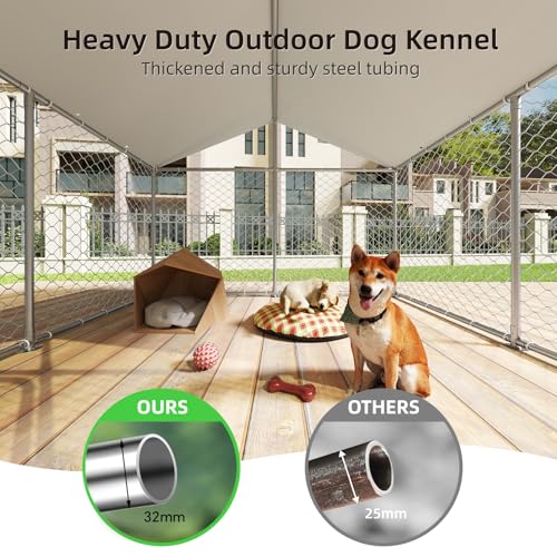 10x10FT Dog Kennel Outdoor Outside, Heavy Duty Metal Dog Enclosure with Waterproof Oxford Roof & Security Lock,Panels for Large Dogs & Small Animals, Backyard Pet Playpen