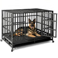 NUGRIART Escape-Proof Heavy Duty 38" Dog Crate, Indestructible Steel Kennel for Large & High-Anxiety Dogs with 300Lbs Capacity, Double Door Design with 4 Locking Wheels and Reinforced Baseplate.