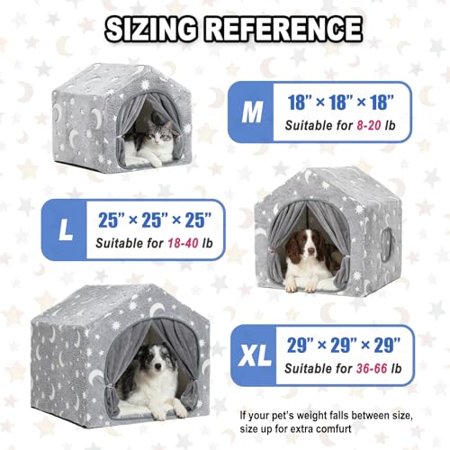 Pelemee Indoor Dog House, Night-Luminous Star Dog Tent with Frame, Washable Dog Cave Bed, Suitable for 36-66 lb Medium and Large Dog