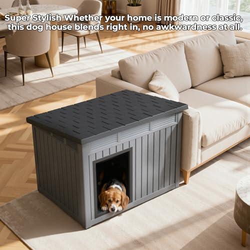 Jatindear Dog House Indoor Outdoor, Waterproof Dog House for Small to Medium Dogs,Easy to Assemble and Clean, Doghouse with Air Vents and Elevated Floor,Openable at The Top,Grey,32.2"×25.12"×24.13"