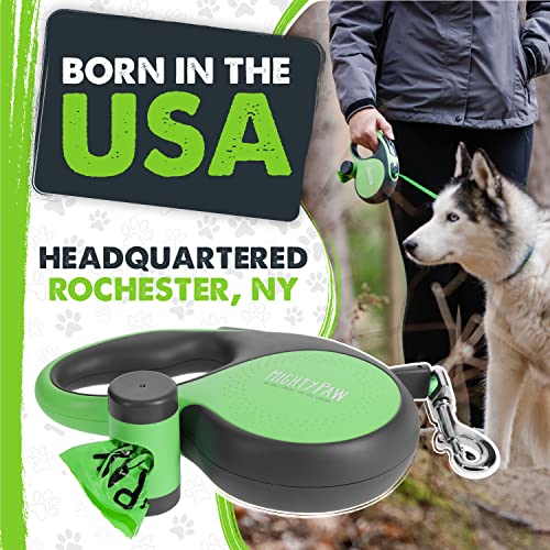Mighty Paw Retractable Leash with Built-in Poop Bag Holder | 16' Long Retractable Dog Leash for Small Dogs, Medium Breeds & Large Pets with Tape for Quick Control. Poop Bags Included