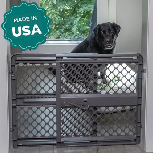 MYPET Essential Petgate: 26-42" Wide Expandable, Pressure Mounted No Tools Needed, Durable Dog Gate for Doorways, Made in USA, 26" Tall, Fieldstone Gray