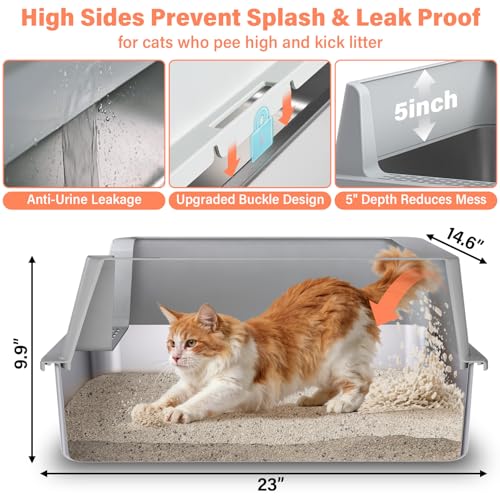 Stainless Steel Cat Litter Box with Lid, XL Metal Litter Box, Extra Large Litterbox for Big Cats, High Sided | Easy Cleaning | Odor-Free Includes Scoop and Mat