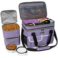 BAGLHER Dog Travel Bag for Supplies - Double-Layer Airline Approved Weekend Pet Travel Organizer Set for Dog and Cat Tote with 2 Pet Food Containers and 2 Collapsible Silicone Bowls Purple