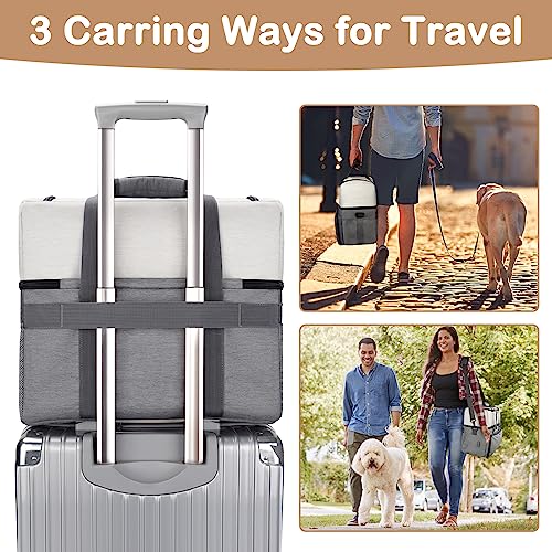 Mancro Dual Layers Dog Travel Bag, Pet Travel Bags with 2 Extra Large Food Containers, 2 Collapsible Dog Bowls, Multi-Pockets Tote Organizer for Pet Supplies, Road Trip Essentials, Weekend Camping