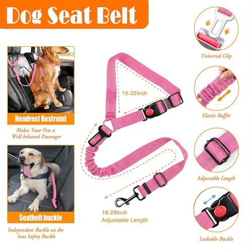 LOBEVE No Pull Dog Harness, Collar & Leash Set | Includes Dog Seat Belt, Collapsible Bowls & Poop Bag Dispenser. Ideal for Training, Walking, Hiking. Fits Small to Large Dogs(Pink-L)
