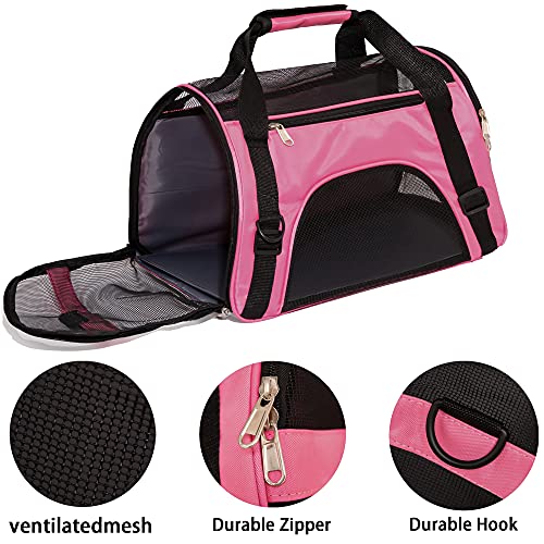 MuchL Cat Carrier for Cats Soft-Sided Travel Pat Carrier for Cat with Wooden Padding Board Airline Approved Lightweight Comfortable Cat Bag for Puppy Small Pets (Small, Pink)