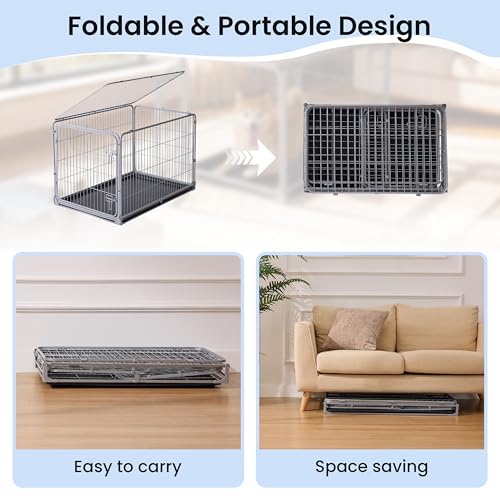 ZOMISIA Collapsible Dog Crate for Medium Dogs - 36 inch Escape Proof Metal Dog Kennel with Double Door, Easy Assembly Foldable Dog Cage with Removable Tray, Indoor Outdoor Use, Silver Gray
