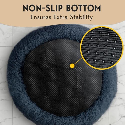 PetJett Calming Dog Bed Medium Size Dog - 30'' Donut Bed, Washable Dog Bed, Anti-Slip & Super Soft Fluffy Plush Round Dog Bed, Anti-Anxiety Premium Comfort Pet Bed, Fits Dogs Upto 45 lbs - Dark Grey