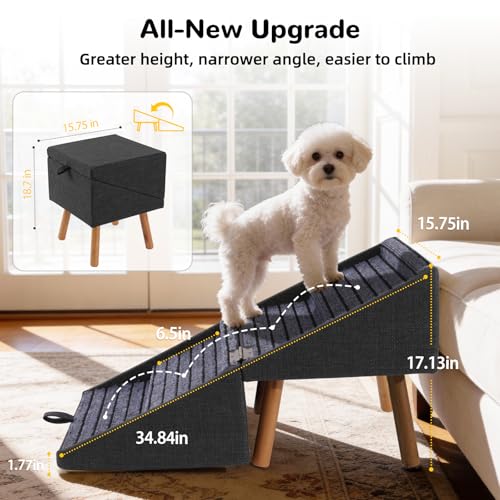 Dog Stairs for Small Dogs 17" H 2-in-1 Foldable