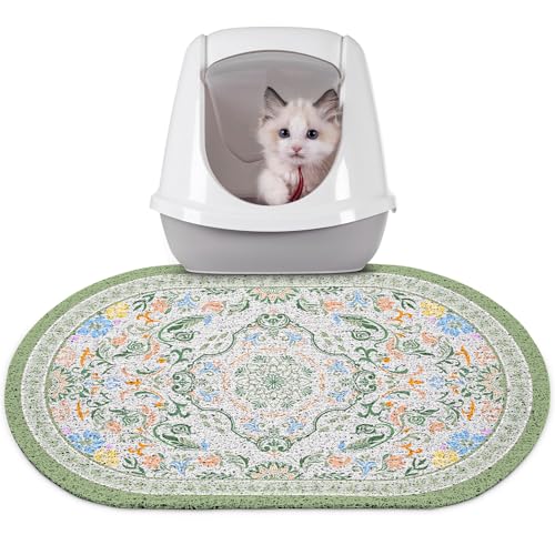 Bienbee Cat Litter Mat, 24" x 15" Litter Box Mat Rug with Non-Slip Bottom,Urine and Water Proof, Easy to Clean Cat Supplies Essentials for Indoor Kitty Kitten Floor, Bean-Green M