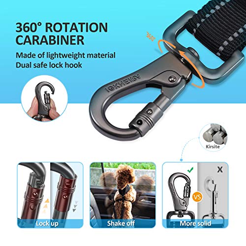 Dog Seat Belt 3-in-1 Car Harness for Dogs Adjustable Safety Seatbelt for Car Nylon Reflective Bungee Fabric Dog Car Harness with Clip Hook Latch & Buckle, Swivel Zinc Alloy Carabiner (Black)