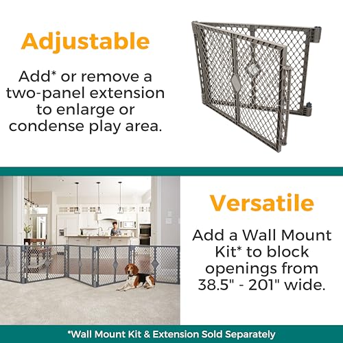 MyPet Petyard: 5.5 Ft. Wide Customizable Folding Dog Playpen Indoor/Outdoor. Made in USA. 6-Panel Puppy Playpen. Freestanding Play Pen Dog Gate 26" Tall, Fieldstone