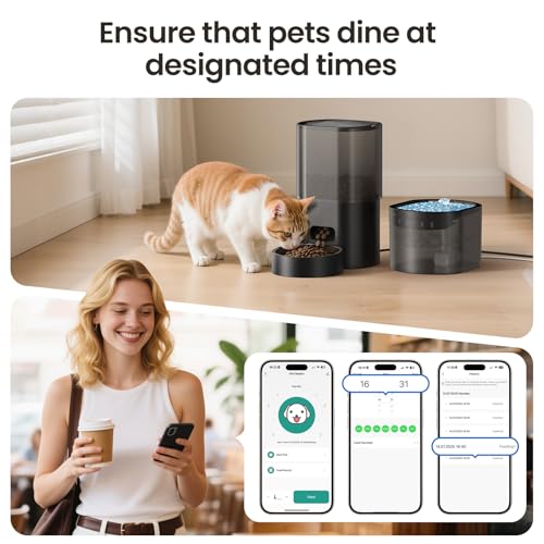 Automatic Cat Feeder and Water Fountain 2-in-1, Smart Timed Cat Food Dispenser with 2.4G WiFi APP Control, Automatic Dog Feeder and Water Dispenser with 10s Voice Recorder for Cats Small Dogs