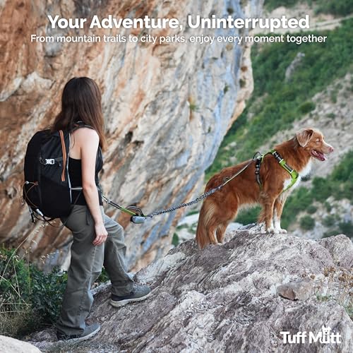 Tuff Mutt Hands Free Dog Leash for Walking Running Hiking, Waist Leash with Bungee, Adjustable Belt, Reflective Double Handle Design for Large Medium Dogs