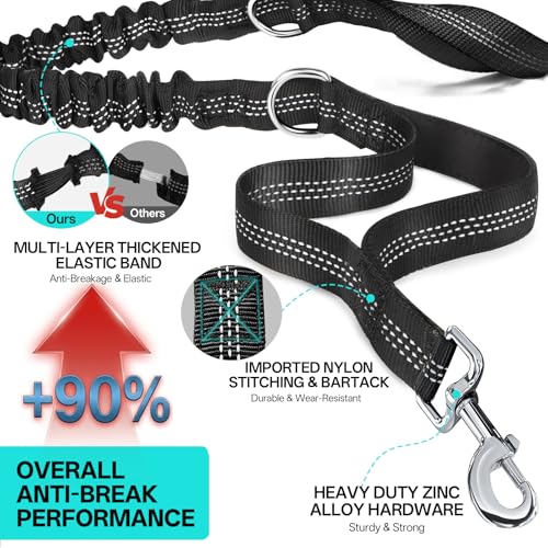 Qltytoy Hands Free Double Dog Leash for Two Dogs,240LB Heavy Duty Retractable with Partitioned Pouch Adjustable Waist for Walking Running Jogging Hiking Biking Training for Medium/Large(Not for＜25LBS)