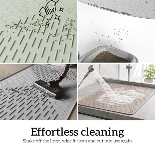 OHMO Cat Litter Mat Large Trapping Mat Premium Silicone Rubber 31.5x23.6 Sage Green, Waterproof and BPA Free Kitty Litter Box Mat, Easy to Clean and Keeps The Floor Tidy