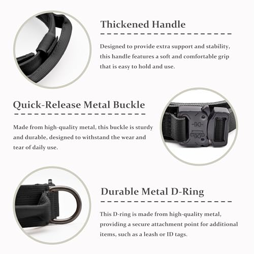 Tactical Dog Collar, Adjustable Military Training Nylon Dog Collar with Control Handle and Heavy Quick-Release Metal Buckle for Small Medium Large Dogs, Black L