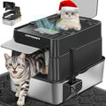 URPOWER Stainless Steel Cat Litter Box with 110° Flip-Top Lid Extra Large Enclosed Litter Box Non-Sticky Metal Pan with High Sided & Scoop, Odor Free, Front & Top Entry, Anti-Leakage, Easy Cleaning